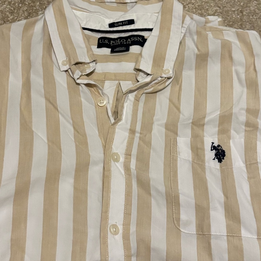 U.S. Polo Assn. Tan and White Casual Button Down Shirt
